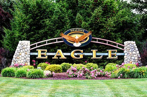 The welcome sign at Eagle, Idaho