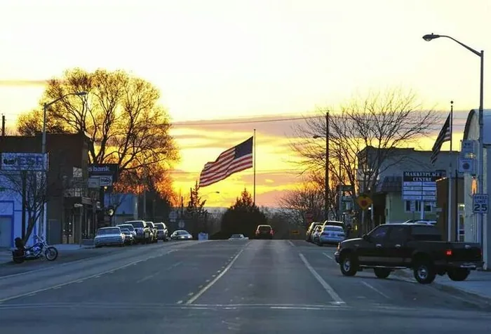 Downtown Kuna, Idaho at sunset