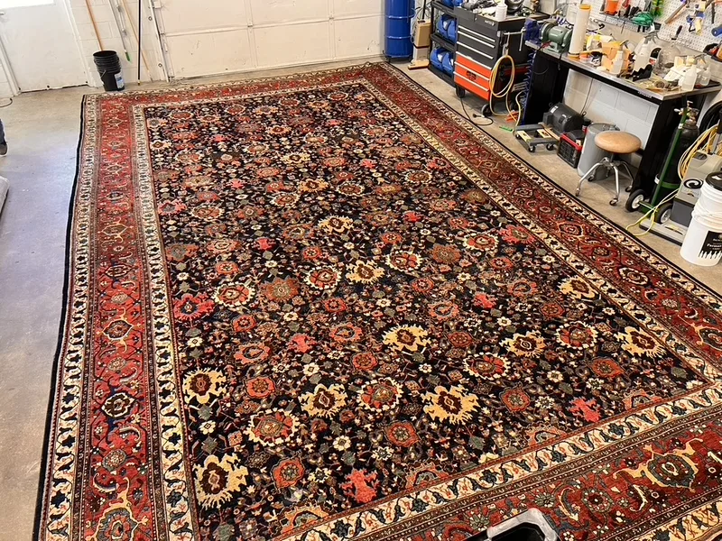 A finished rug groomed and laid out flat, ready for delivery from the Boise facility