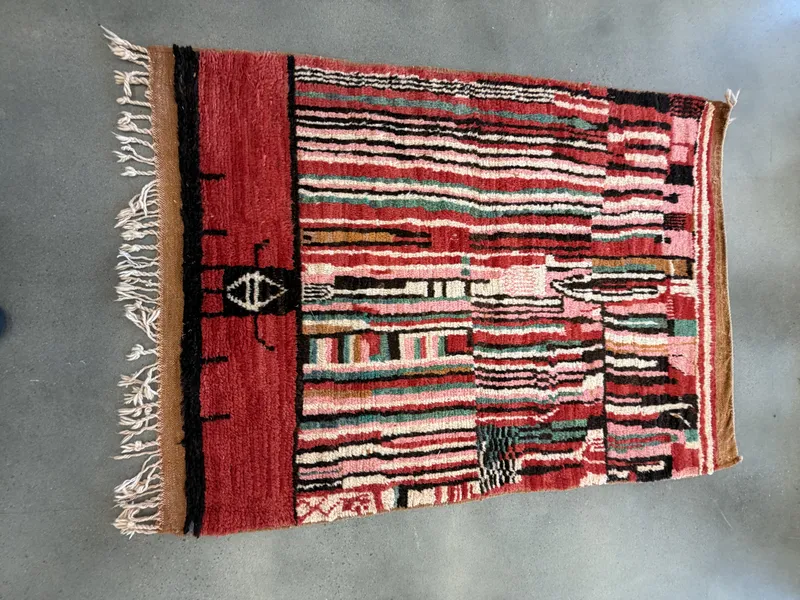 A new production Moroccan rug with banded pattern at the Fiber Specialties Boise shop