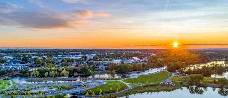 Aerial view of Meridian, Idaho at sunset