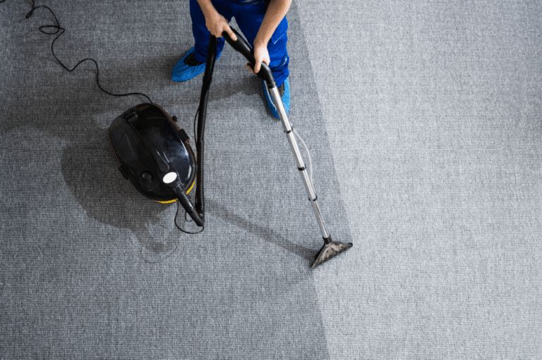 A person meticulously cleans a carpet, showcasing the science of effective carpet cleaning techniques.